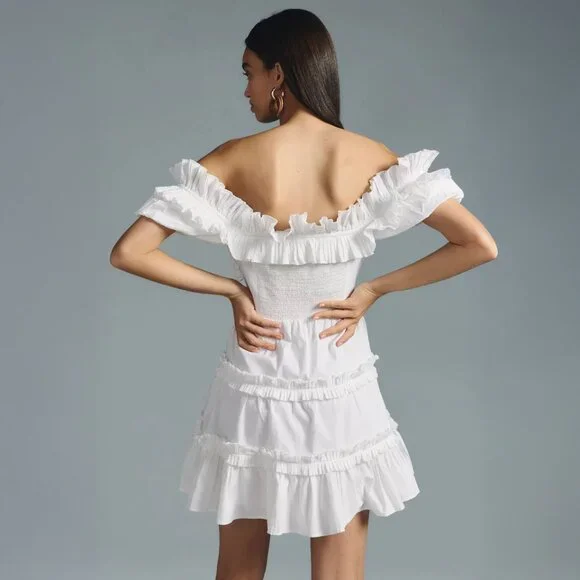 Love The Label | White Cotton Tiered Ruffle Mini Dress | L | Minor Flaws - Picture 5 of 15